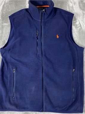 Ralph Lauren Men’s Large Navy Fleece Vest with Orange Trim